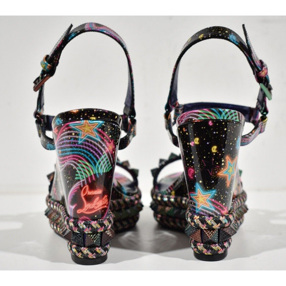 Christian Louboutin Pyraclou 110 Black Starlight Platform Wedge Sandal Heel 35 - Picture 10 of 11